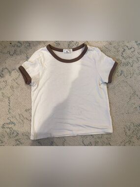 Full Tilt White Tee with Brown Ringer Trim
